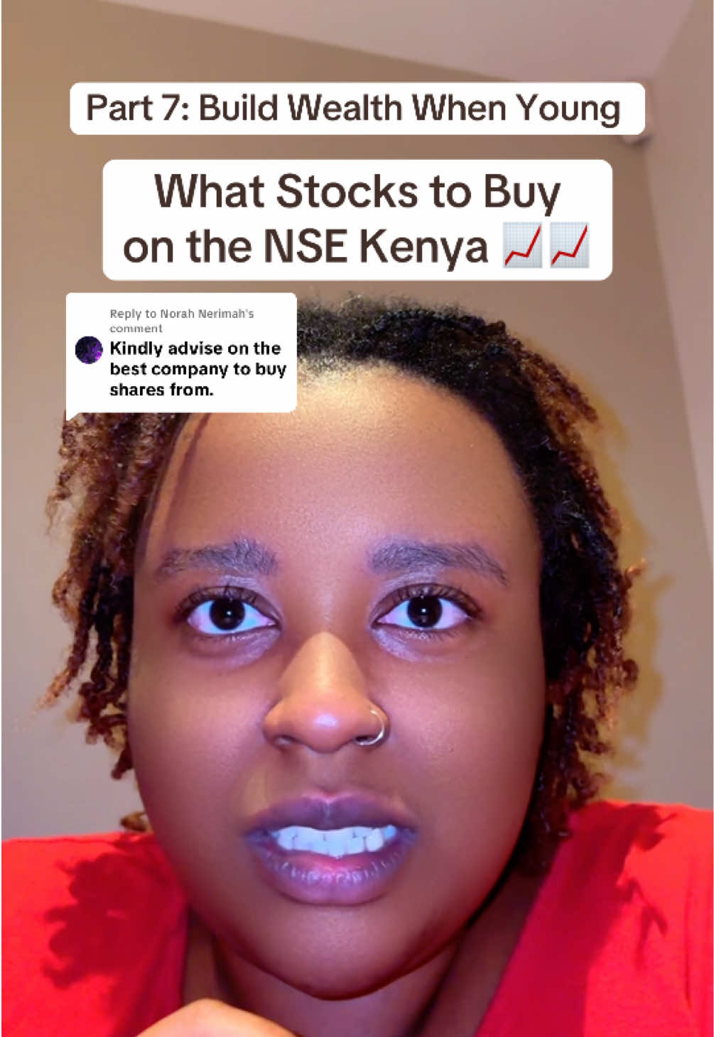 Replying to @Norah Nerimah  Part 7: Build Wealth When Young - What Stocks to Buy on the NSE If you’re thinking about buying shares on the NSE Kenya, check out the companies/businesses you use every day and start from there.  My thought process: the more the Kenya gets connected, the increase in value of these companies (but caution; a lot of things could affect the price of the share so do your market research (part 4 of this series)).  Start small, start now, grow steady. 📈 #drkiburi #longterminvesting #investingtips #kenyantiktok🇰🇪 #nairobitiktokers🇰🇪  Disclaimer: I am not a financial advisor or lawyer. Investment is risky. I am also just starting. This is for informational purposes only but always do your own research before buying/selling shares. 