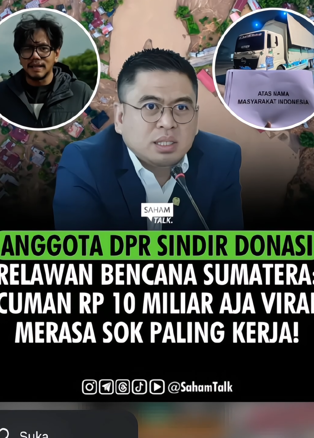 Breaking🚨 “Teman-teman yang sekarang ini sok paling-paling di Aceh, di Sumatera, dan lain-lain itu. Orang-orang cuma nyumbang Rp 10 miliar, negara sudah triliun-triliunan ke Aceh itu. Jadi yang kayak gitu-gitu, mohon dijadikan perhatian, sehingga ke depan tidak ada lagi informasi yang seolah-olah negara tidak hadir di mana-mana. Ada orang yang cuma datang sekali, seolah-olah paling bekerja di Aceh. Padahal negara sudah hadir dari awal, ada orang baru datang, baru bikin satu posko, ngomong pemerintah enggak ada. Padahal pemerintah sudah bikin ratusan posko di sana,” kata Endipat Wijaya (Anggota Komisi I DPR RI). SC:sahamtalk #banjir #aceh #sumatra #anggotadpr #feryirwandi 
