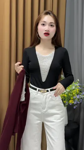 Áo Body Tay Dài Cổ V Đính Đá #thuyquynh20ne 
