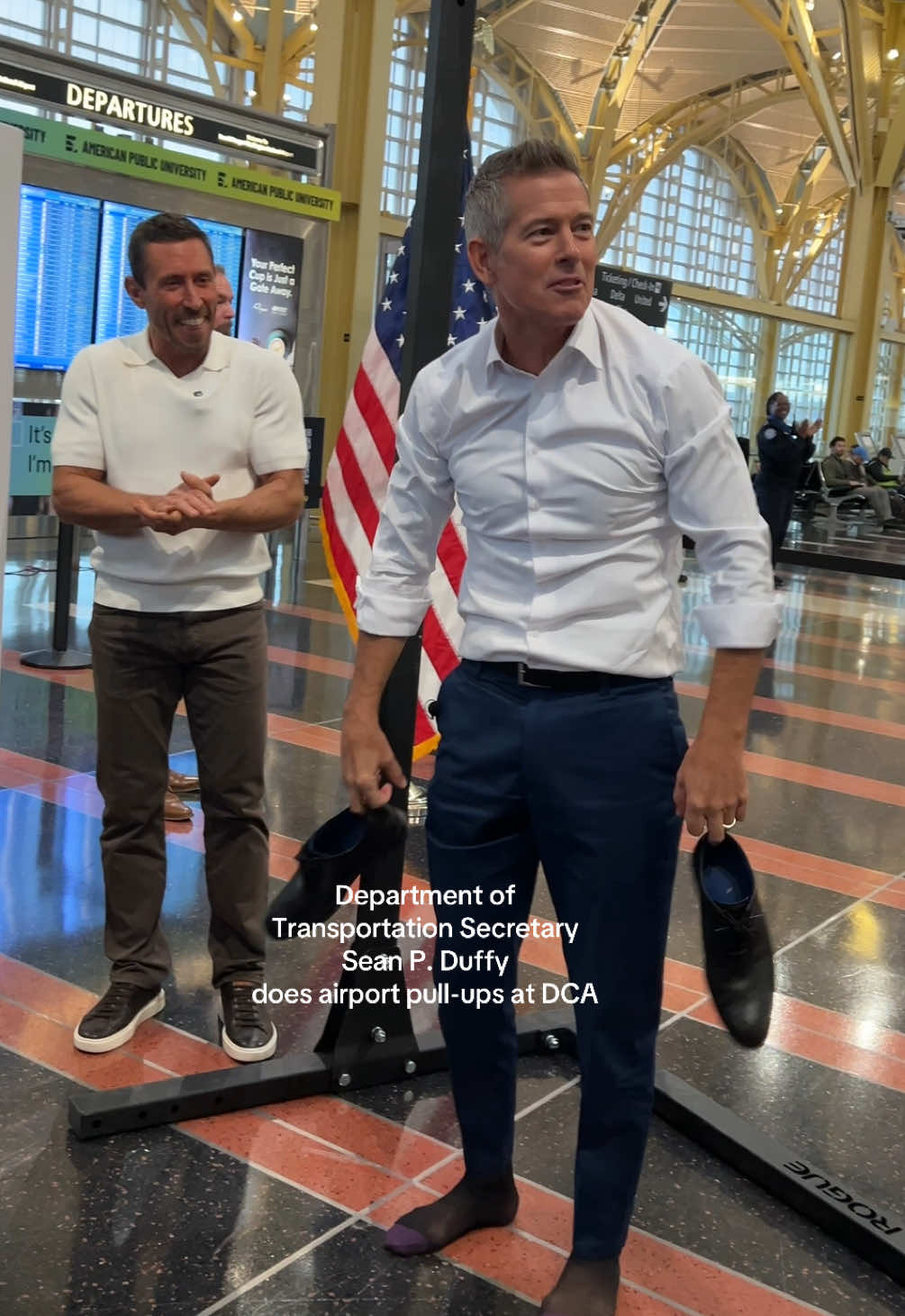 Department of Transportation Secretary Sean P. Duffy does airport pull-ups at DCA.  Full story on @We are a newspaper. (Washingtonpost.Com)