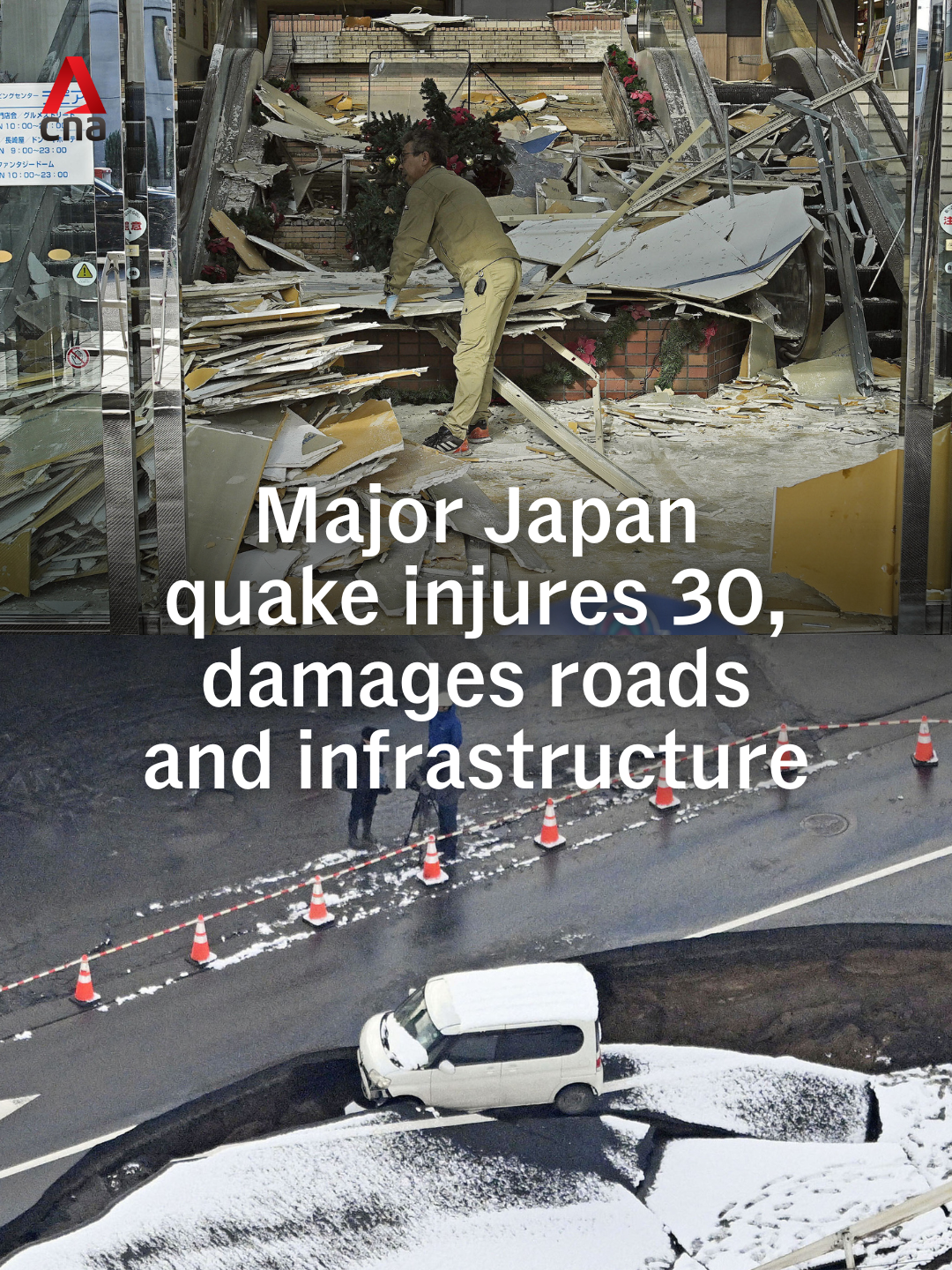 A big quake off Japan injured at least 30 people, damaging roads and knocking out power for thousands in freezing temperatures on Monday (Dec 8 ). Local reports showed damaged buildings in Aomori prefecture's Mutsu and a collapsed road in nearby Tohoku township. So far, about 90,000 residents have been forced to evacuate. #japan #japannews #earthquake