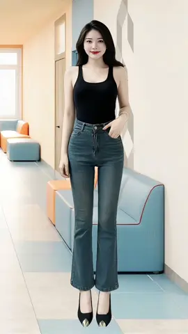 Quần Jeans Nữ Loe Lưng Cao, Co Giãn, Cá Tính màu Xanh Đậm #quanjeannu #quanjeanongloe #quanjean #thoitrangnu #xuhuong 