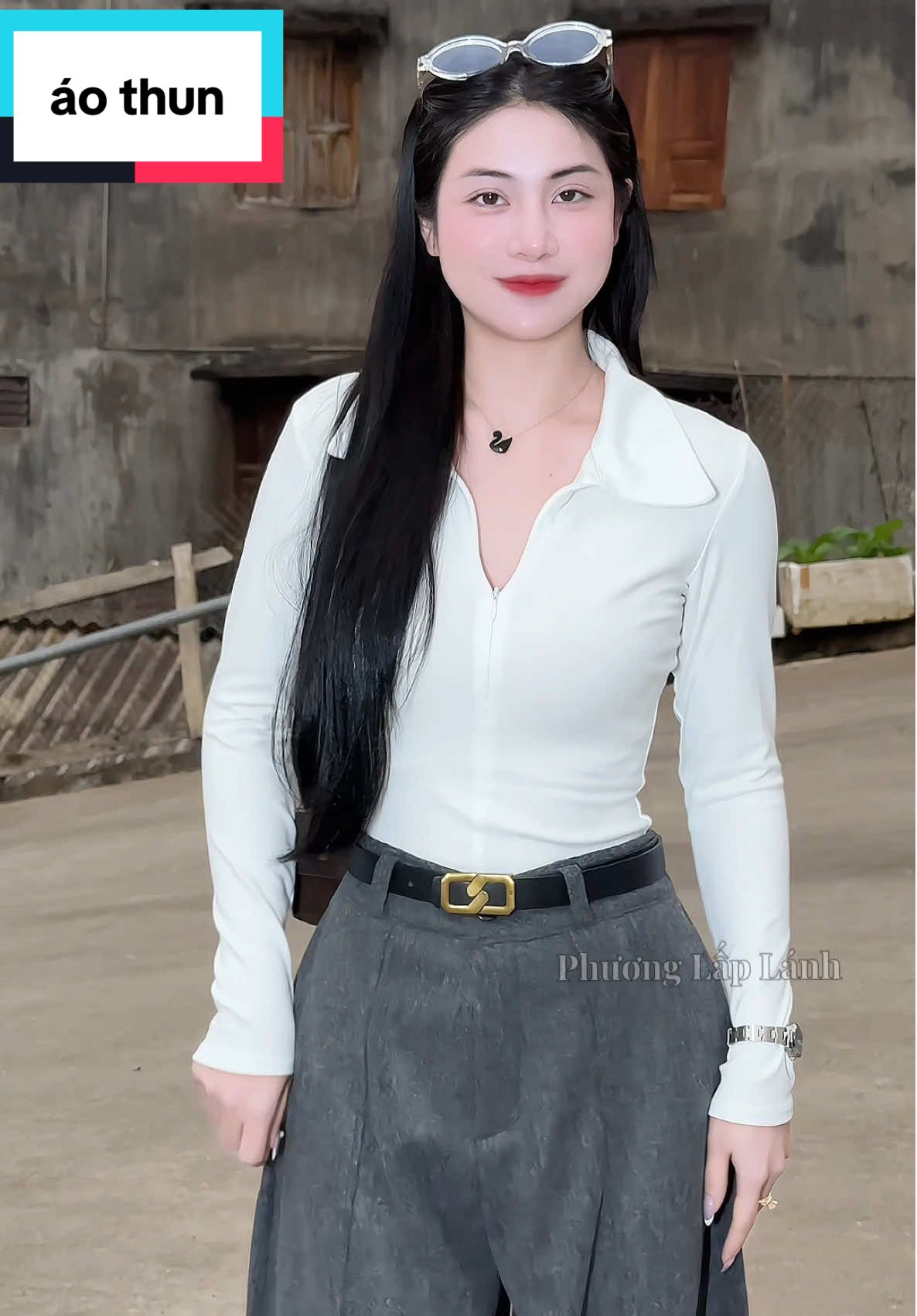 Áo thun nữ cổ bẻ tay dài phối khoá kéo ôm body#fyp #phuonglaplanh01 #thoitrangnu #aoxinh #aothun 