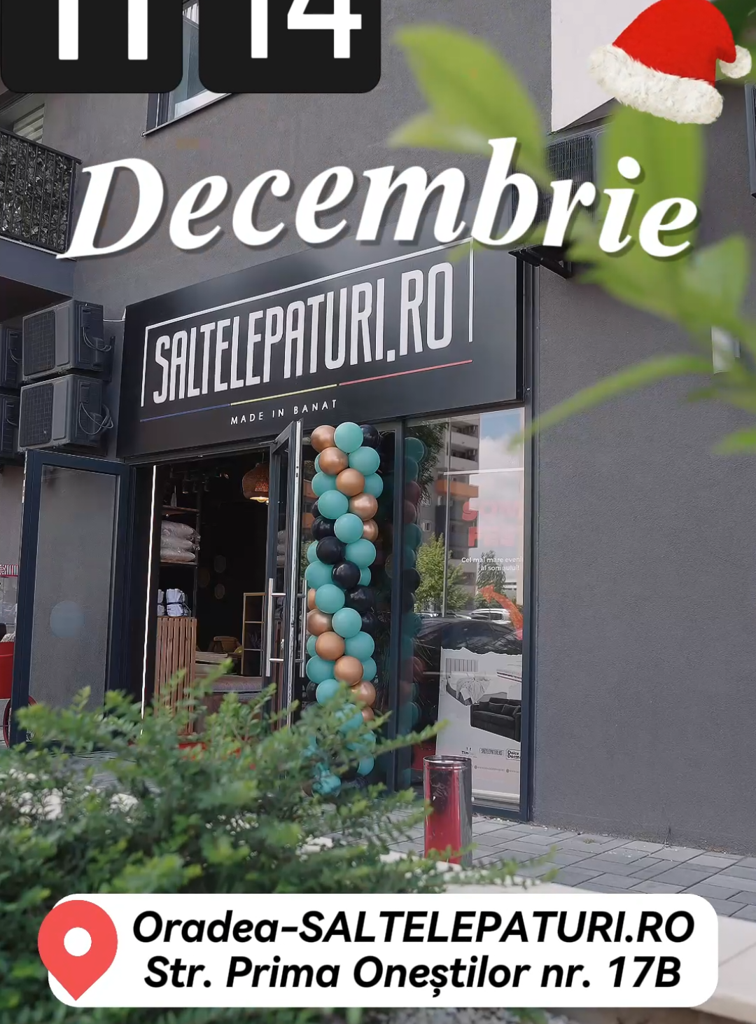 💥  Oradea – 11 - 14 Decembrie.  📍 Magazinul SALTELEPATURI.RO – Str. Prima Oneștilor nr. 17B 🕒 Program eveniment: Joi–Sâmbătă: 10:00–19:00 | Duminică: 10:00–16:00 🛏️ Paturi, saltele și canapele de top, la super reduceri.  🔥 Reduceri speciale la produsele expuse.