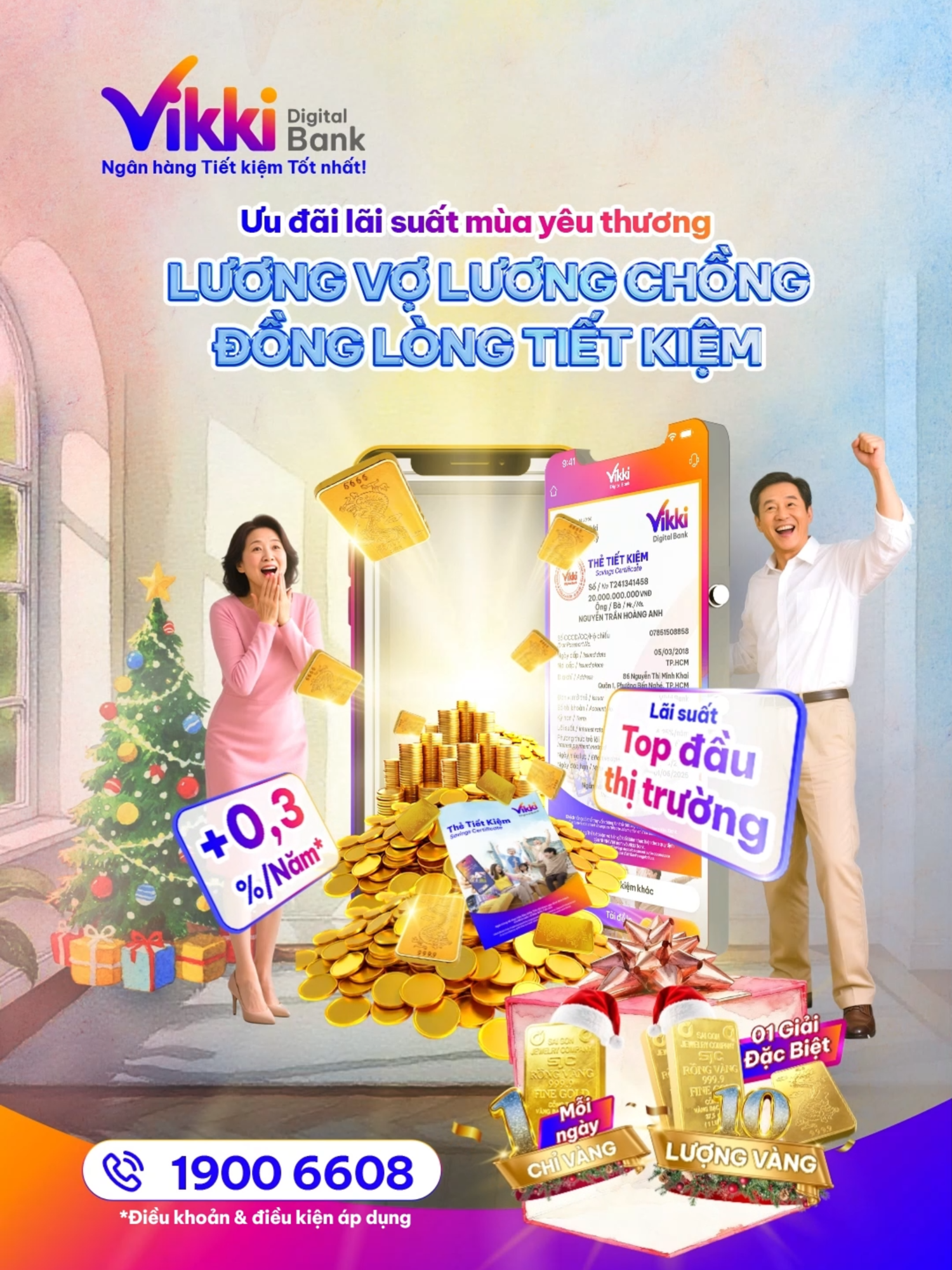 ✨ Ưu đãi lãi suất mùa yêu thương Lương vợ lương chồng - Đồng lòng TIẾT KIỆM Cuối năm gõ cửa, mùa bận rộn nhưng cũng là lúc vợ chồng cùng nhìn lại các khoản chi tiêu, lên mục tiêu tích lũy đón xuân về. Lương vợ, lương chồng, cùng nhau trích một khoản nhỏ mở thẻ TIẾT KIỆM Vikki: ✨ Hưởng lãi suất top đầu thị trường đến 7.0%/năm (Áp dụng kỳ hạn 13 tháng) 💛 Chồng tâm lý + Vợ thông minh = Đồng lòng TIẾT KIỆM, lộc VÀNG về tay! 🌟 Vikki - Ngân hàng Tiết kiệm Tốt nhất. 📲 Tải App Vikki ngay – Mở tài khoản, gửi TIẾT KIỆM và rinh VÀNG! 👉 https://vikki.onelink.me/vqMz/g3p6m2b7 #Vikki #VikkiDigitalBank #NganhangTietkiemTotnhat #TIETKIEMVikkiTrungVangky