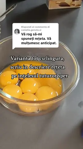 Risposta a @camelia.genuta.si  Rețeta pentru cremă: 1  litru lapte de preferat 3,5 grăsime  7 gălbenușuri  8 linguri cu zahăr  5 linguri cu vârf cu amidon  esență Vanilie  100 Gr unt de preferat 82%grasime. Ingrediente pt glazură : 200 Gr ciocolată amăruie  200 ml frișcă lichidă  Un pachet biscuiți populari  Cafea pt însiropat biscuiții sau puteți folosi lapte  Să ne apucăm de treabă: în timp ce blatul este la cuptor putem pregăti crema.Amestecam gălbenușurile rămase de là blat,7 la număr,cu zahărul, amidonul și o treime din lapte.Restul de lapte merge intr -o oală la încălzit.Cand laptele este în punctul de fierbere adăugăm amestecul de gălbenușuri, lăsăm la foc mediu, amestecăm energic fără oprire până devine o budinca.La final luăm cratița de pe foc, adăugăm esență de vanilie și untul.amestecăm bine, punem o pungă direct pe cremă și lăsăm la răcit.Cand este complet rece , îndepărtăm  punga și mixăm pentru 3 minute. Pentru glazură încălzim frișca ,o încălzim nu o dăm în fiert,adăugăm ciocolata, și așteptăm 2 Minute.Apoi amestecăm și asta este tot.Restul procedurii se poate vedea în filmare.#tosca #desert #viral #craciun 