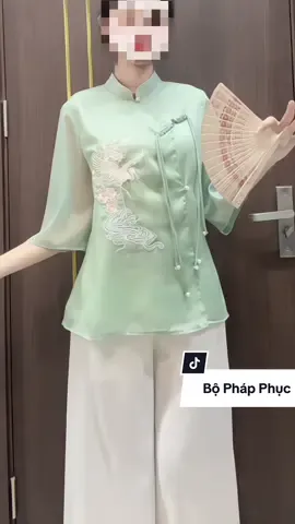 Bộ lam pháp phục thêu, vải tơ óng 2 lớp ạ. Màu xinh quá huhu 🌹#nganthanthien #xuhuong #phoidoxinh #bolam #phapphuc 