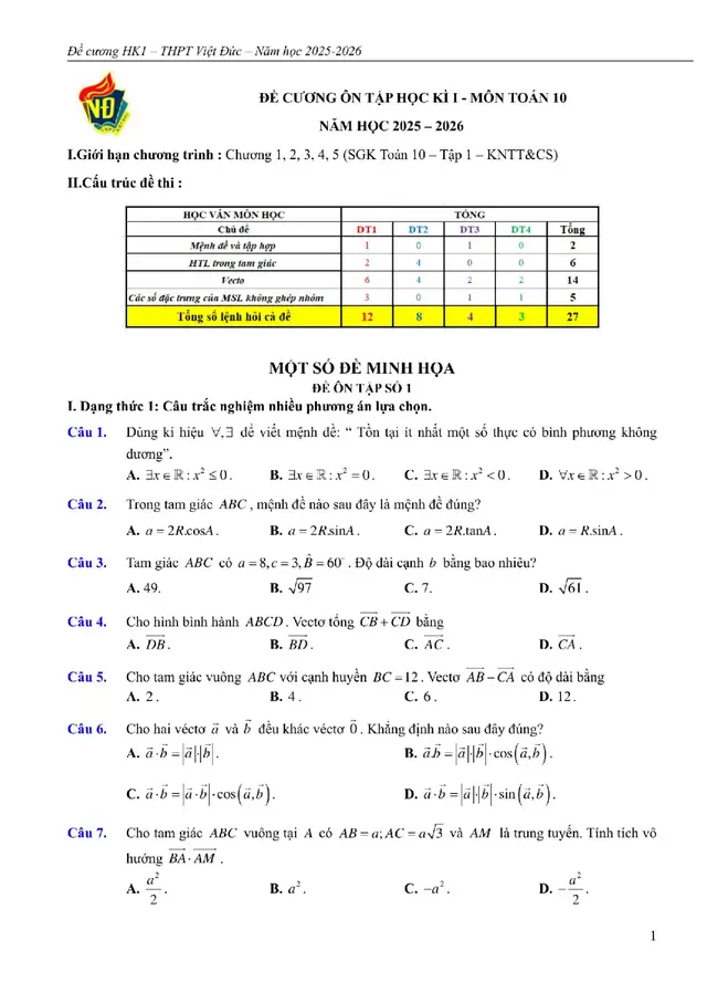ĐỀ CƯƠNG ÔN TẬP TOÁN 10 NĂM 2025-2026 - THPT VIỆT ĐỨC ( HÀ NỘI ) #tuduy30s #NVK #toanthaykien #2k10 #LearnOnTikTok 