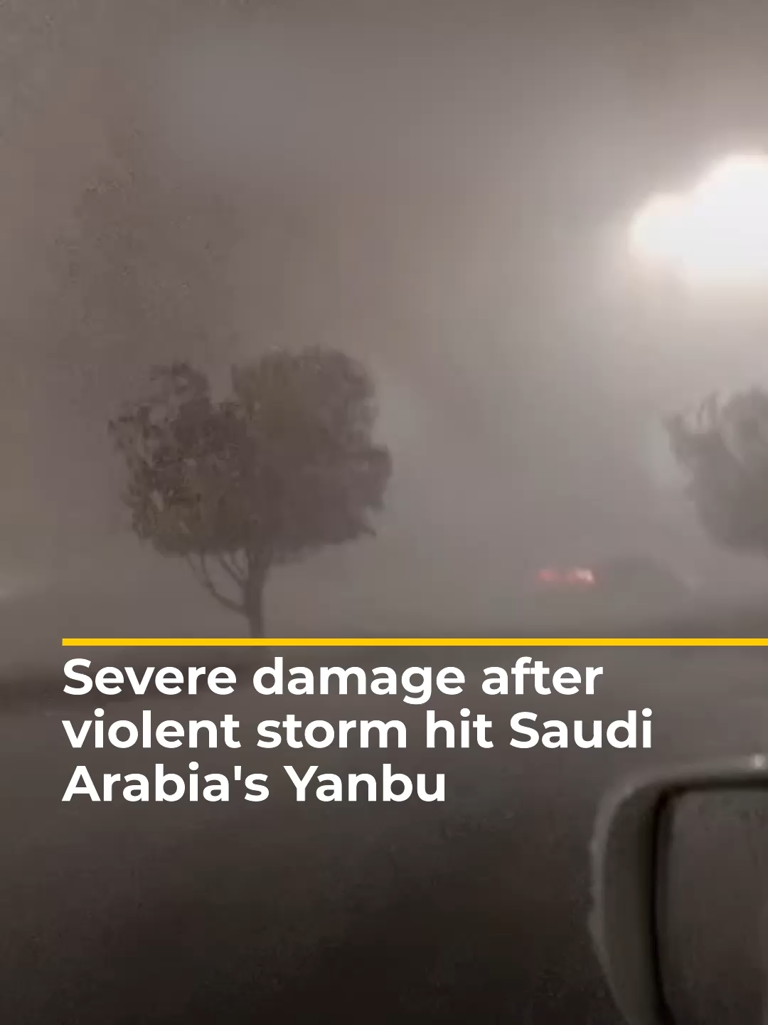 A violent storm hit Saudi Arabia's Yanbu province, causing several building roofs to collapse and damaging multiple vehicles under debris. #news