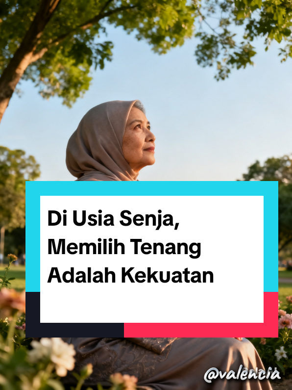Di Usia Senja, Memilih Tenang Adalah Kekuatan. Di usia senja, hidup tak lagi diminta berlari. Kita belajar menenangkan pikiran, menjaga kewarasan mental, dan berdamai dengan perubahan yang datang satu per satu. Tak semua harus ditanggapi. Tak semua harus dimenangkan. Karena ketenangan adalah bentuk tertinggi mencintai diri sendiri. Semoga narasi ini menjadi pengingat: di usia senja, damai adalah tujuan, bukan sisa. #usiasenja  #hiduptenang  #menjagakewarasan  #bahagiaitusederhana  #RefleksiHidup 