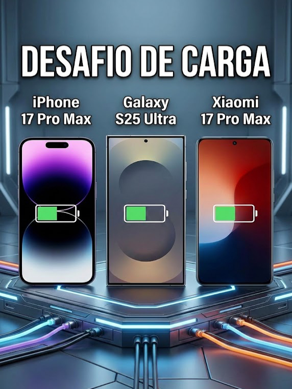 Desafio Teste Bateria: Iphone 17 Pro Max vs Samsung S25 Ultra vs Xiaomi 17 Pro Max Comenta sua experiencia. Battery Test Challenge: iPhone 17 Pro Max vs Samsung S25 Ultra vs Xiaomi 17 Pro Max Share your experience in the comments. #test #iphone17 #samsung #xiaomi #tiktok #viralvideo