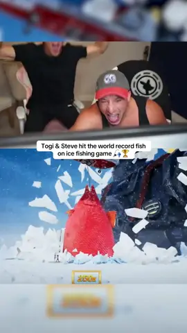 Togi & Steve hit the world record fish on ice fishing game 🎣🏆 #kickstreaming #fishinggame 