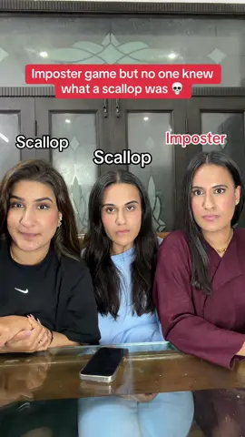 Nida thought scallops= muscles, I thought we were talking about scalloped potatoes and tabby was just lost💀#fyp #fypシ゚viral #imposter #sisters 