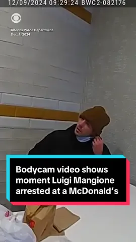 A short portion of police bodycam video of Luigi Mangione's arrest at a McDonald's in Altoona, Pennsylvania last year was released Tuesday. Officers responded to that McDonald's after customers told the manager they were concerned about a man there who looked like the person of interest being sought in the killing of UnitedHealthcare CEO Brian Thompson in New York City. The video shows two officers approach Mangione in the rear of the McDonald's and ask him to pull down his mask. They ask him his name, and he replies 