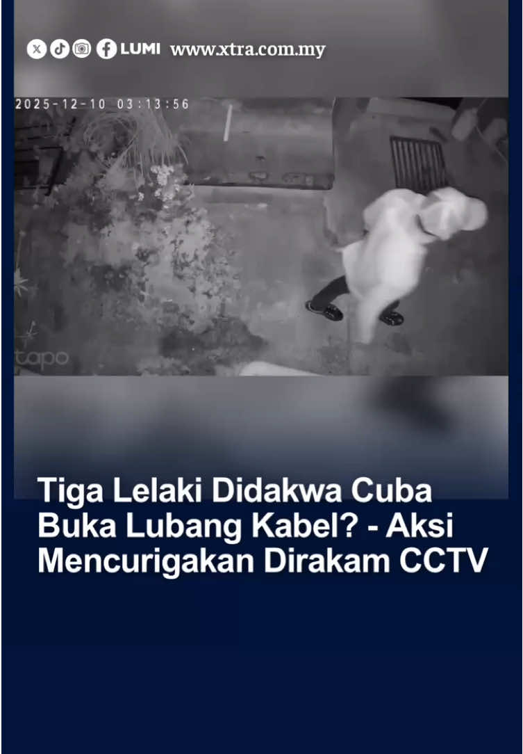 Kejadian di Taman TTDI Jaya ini berlaku sekitar jam 3.30 pagi, pada 10 Disember 2025 apabila tiga lelaki dirakam CCTV sedang cuba membuka penutup lubang kabel di lorong belakang rumah. #fyp #xtra #cctv #lubangkabel #ttdijaya Sumber: mynewshub