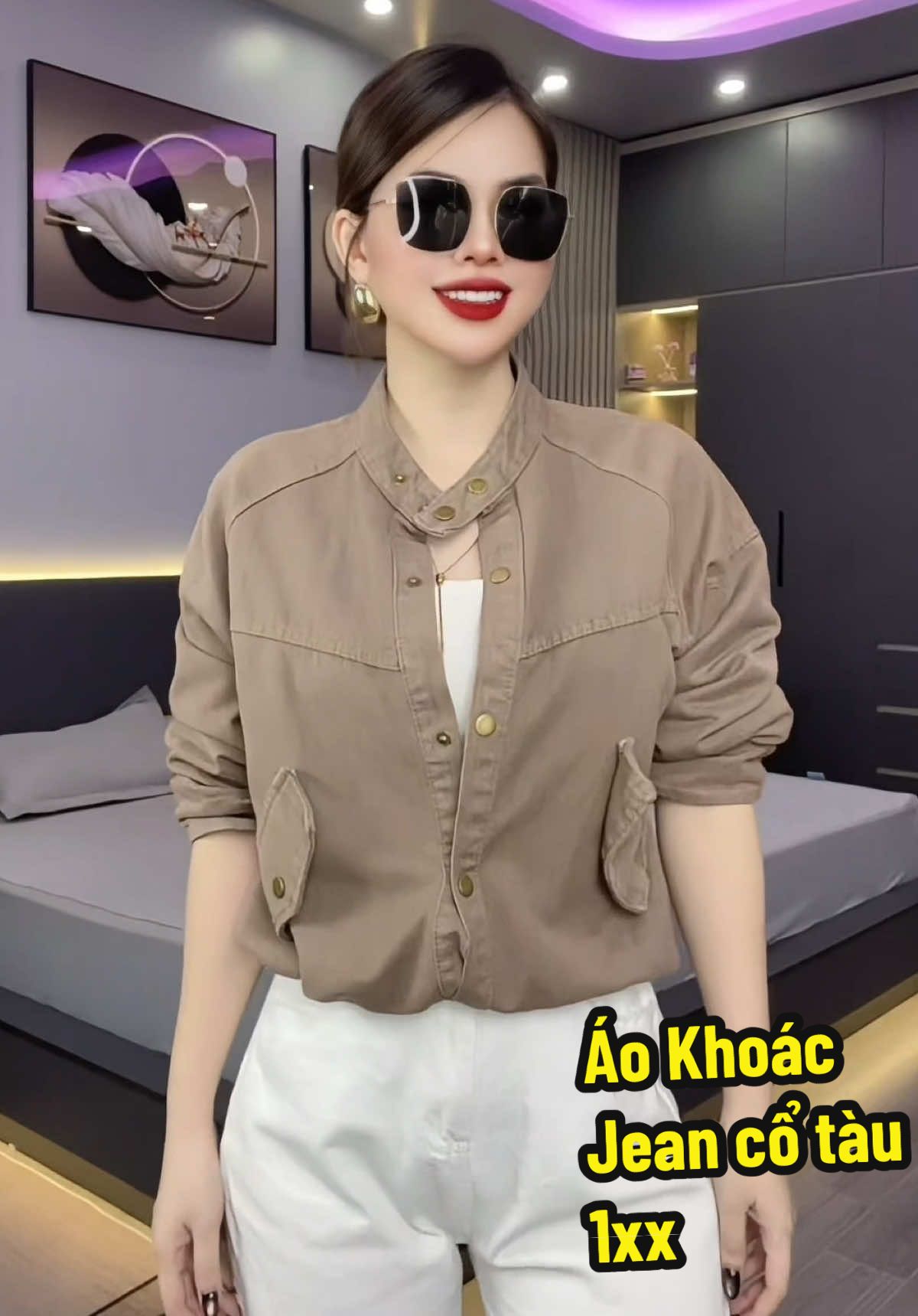 Áo Khoác jean nữ cổ tàu. Tay dài. Cúc bấm, cúc đồng, có dây rút bo gấu #liên_aila #aojean #aojeannu #aokhoac #aokhoacjean 