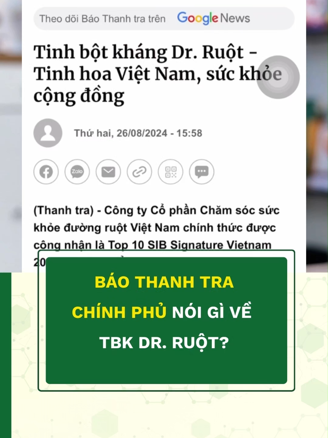 Có những khoảnh khắc không chỉ ghi dấu một thành tựu, mà còn khẳng định cả hành trình bền bỉ. Với Dr. Ruột, danh hiệu Top 10 SIB Signature Vietnam là minh chứng cho những nỗ lực âm thầm và sứ mệnh vì sức khỏe cộng đồng. Bởi đằng sau sự ghi nhận ấy là nhiều năm nghiên cứu, niềm tin vào giá trị Việt và khát vọng mang đến giải pháp chăm sóc đường ruột tự nhiên - an toàn - khoa học cho mỗi gia đình. Hãy cùng Báo Thanh Tra khám phá câu chuyện ý nghĩa đằng sau Dr. Ruột và bắt đầu chăm sóc sức khỏe từ những điều giản dị mỗi ngày nhé! #drruot #tinhbotkhang #taobon #daitrang #ruotkichthich