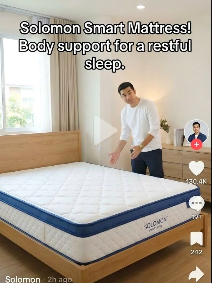 นอนไม่หลับเหรอ? ลองที่นอนสปริงอัจฉริยะ Solomon สิ! รองรับทุกสรีระ หลับสบาย ตื่นมาสดชื่นตลอดวันเลยนะ #ที่นอน #ที่นอนโซโลมอน #นอนหลับสบาย #ที่นอนเพื่อสุขภาพ #แก้ปวดหลัง