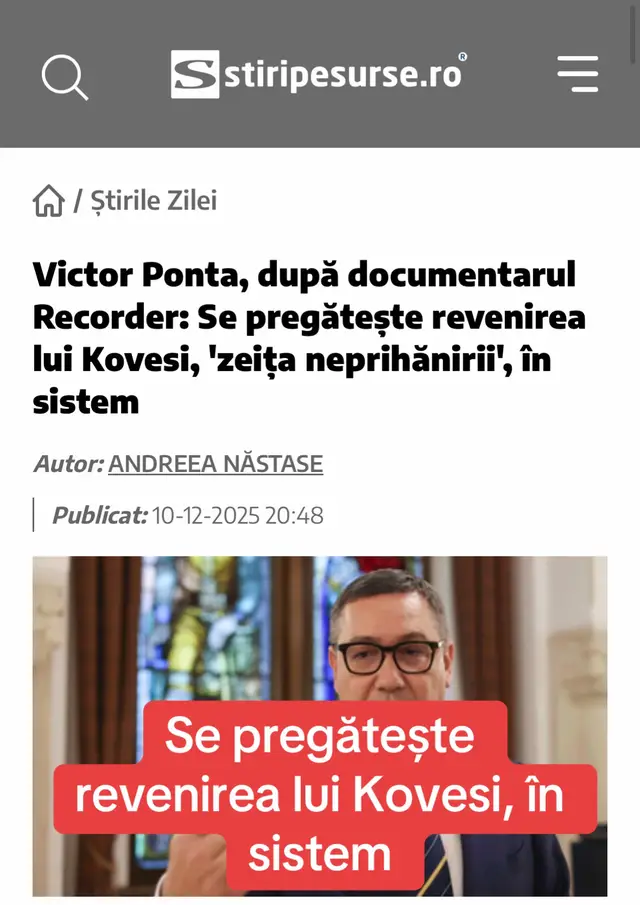 Victor Ponta a reacționat la documentarul Recorder privind justiția din România. Fostul prim-ministru este de părere că toate aceste dezvăluiri sunt, de fapt, bătălii pentru putere în interiorul sistemului juridic, menționând că se pregătește revenirea lui Kovesi. Victor Ponta afirmă că actualele discuții despre „justiția capturată” sunt doar parte dintr-o luptă pentru putere, sugerând că, dacă Laura Codruța Kovesi va reveni în sistem, narațiunea se va transforma în „justiția eliberată”. Să explicăm justiția focilor