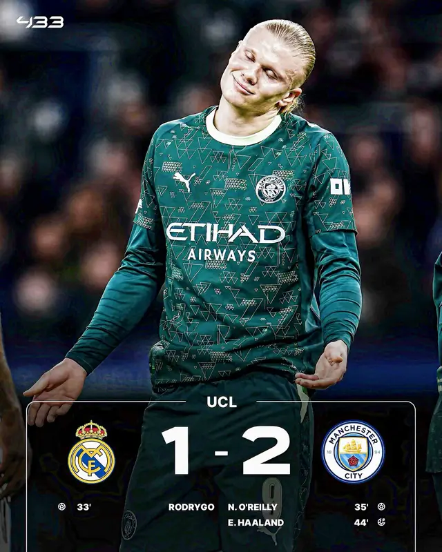 Rodrygo gave us hope. The Bernabéu believed. But two punches from City flipped the script before halftime. 😮‍💨 A tough night. A painful scoreline. But this badge has survived worse… and risen higher. The second leg will demand character, fire, and Madrid DNA. 🔥🏆 #haaland #rodrygo #realmadrid #mancity #championsleague 