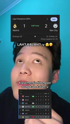 LAH? KALAH? ;v 🫢. Katanya? wkwk. Klasemen jadi longsor dong kalo kalah ;v 🫣 #realmadrid #realmadridfc #madrid #manchestercity #championsleague 