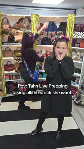 Tahns live prepping, first picks of all the new stock she wants to take home 🤣 #live #🤣 #funny #handbags #newbag 