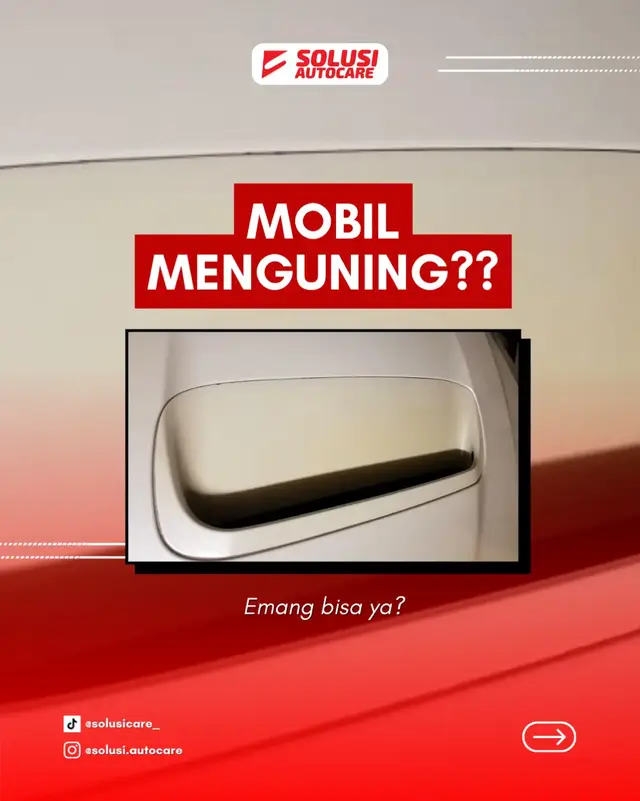 Yes, itu bisa banget terjadi—apalagi di mobil warna putih atau terang. Paparan panas matahari, oksidasi, sabun yang salah, sampai jarang coating… semua bisa bikin cat menguning tanpa kamu sadari. Makanya, perawatan rutin itu penting banget biar warna mobil tetap cerah kayak baru keluar showroom. Kalau mobil kamu mulai “menguning”, jangan panik dulu, pakai Instan Coating dari Solusi Autocare buat jadi pencegahan mobil kamu jadi kuning 😫 #perawatanmobil #pengkilapmobil #solusiautocare #viral #fyp 