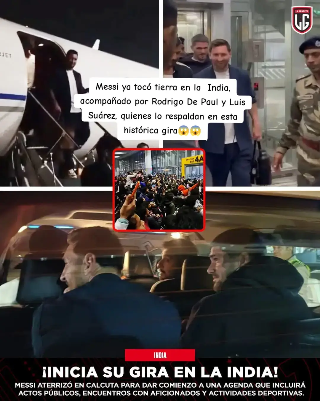 ¡MESSI, DE PAUL Y SUÁREZ YA ESTÁN EN CALCUTA! 🇮🇳 Messi ya tocó tierra en la  India, acompañado por Rodrigo De Paul y Luis Suárez, quienes lo respaldan en esta histórica gira.   A pesar de la hora, miles de aficionados se reunieron en el aeropuerto para verlo llegar, pero por cuestiones de seguridad tuvieron que sacarlo por otro acceso.  La emoción quedó en el aire, porque mañana será cuando Messi arranque oficialmente su GOAT Tour India. En Calcuta lo esperan:  La inauguración de una estatua gigante en su honor, actividades y clínicas con jóvenes futbolistas. Encuentros especiales con fans y figuras locales y la primera gran fiesta de un tour pensado para celebrar su legado. La fiesta apenas inicia en la India  #Fútbol #Messi #Calcuta #Gira 
