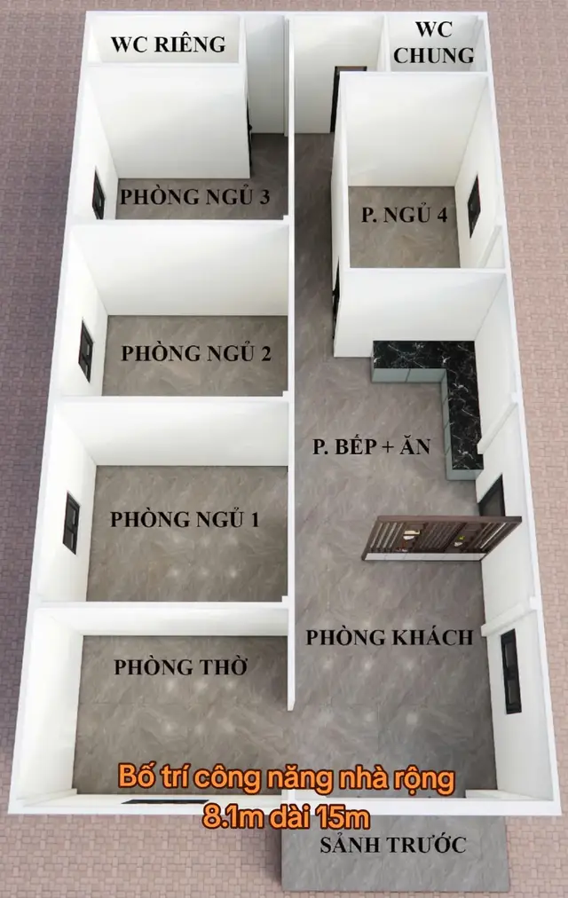 #thietkematbangcongnang #nhacap4dep #matbangnharong8m #botriphongnhacap4 #thietkenhacap4 